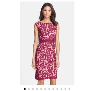 Adrianna Papell Lace Overlay Sheath Dress, Berry